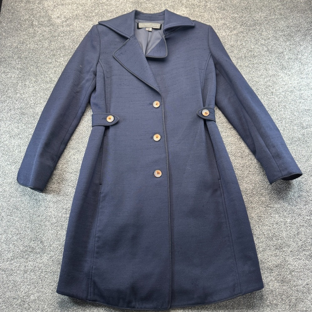 Theyskens' Theory Navy Blue Belted Long Coat Women's Petite P Lined Designer